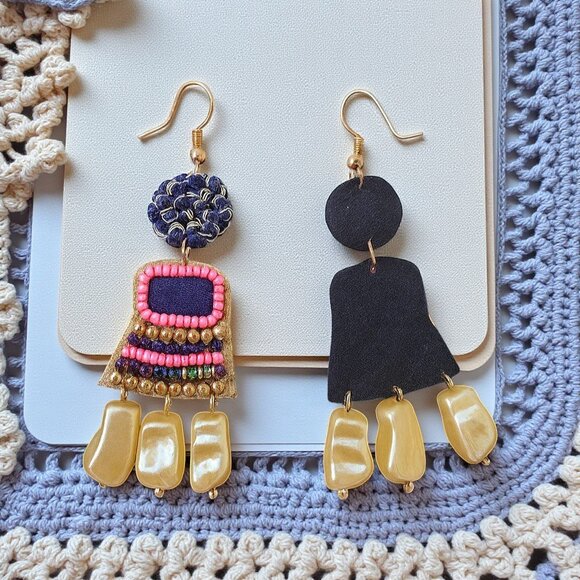 π Indian Artisan Handmade Beaded Trendy Statement Earrings Boho Festival Vibes - Picture 8 of 14